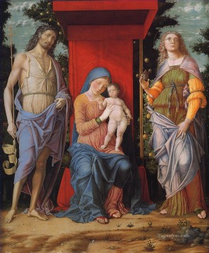  Virgen Pintura al %C3%B3leo - Virgen y niño con la Magdalena y San Juan Bautista pintor renacentista Andrea Mantegna